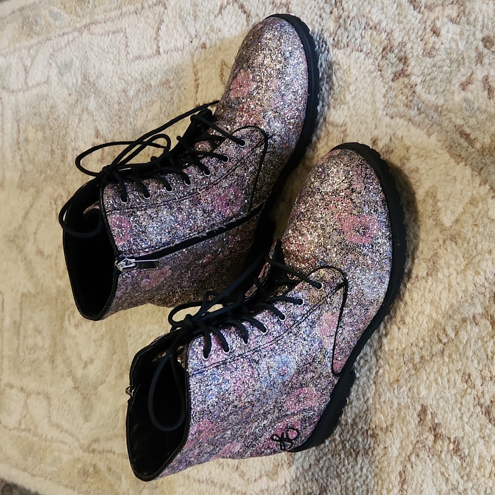 Sam Edelman, Polly Morgan, Floral Glitter Boots, Size 7,  Like New